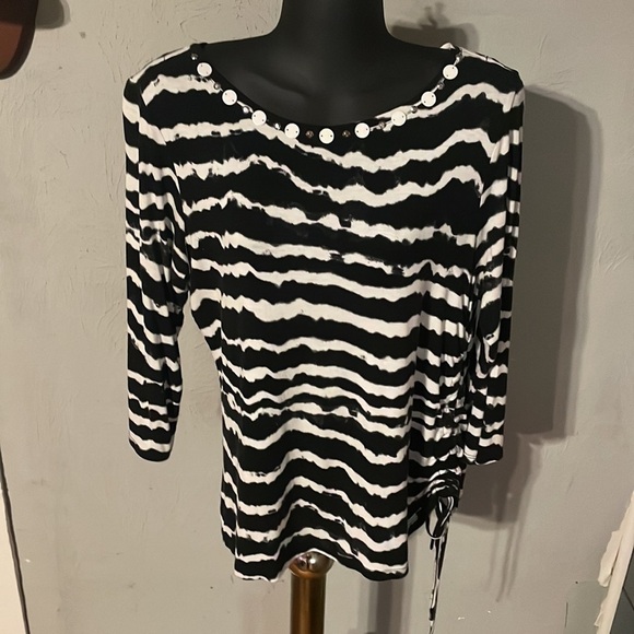 Small Ruby Road black white ballet neck striped printed tie dyed blouse dress - Picture 3 of 14